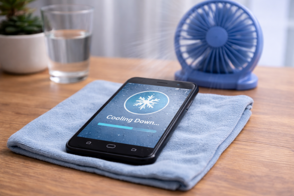Smartphone cooling with portable fan